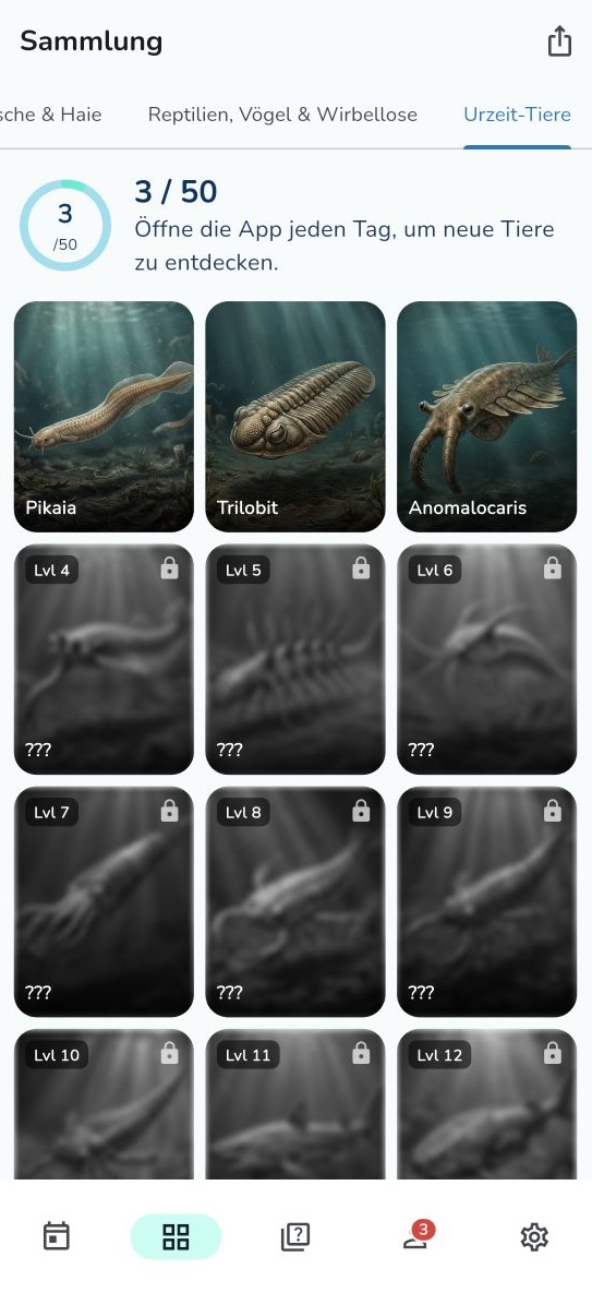 Meereskunde — Sammlung mit Urzeit-Trophäen: Pikaia, Trilobit und Anomalocaris freigeschaltet